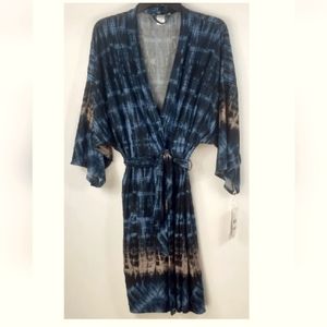 LINEA DONATELLA Tie-Dye Wrap Robe Turquoise Size L/XL